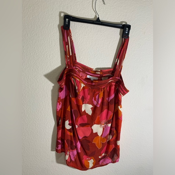 Size L DR2 by Daniel Rainn Red Orange Pink Floral Sleeveless Tank Top - Picture 3 of 7